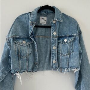 Zara Light Blue Distressed Denim Jacket Size Small